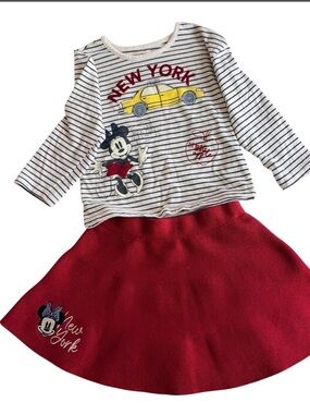 Disney Minnie Mouse 2 Piece Set Girls Size 2T New York Outfit Skirt Set